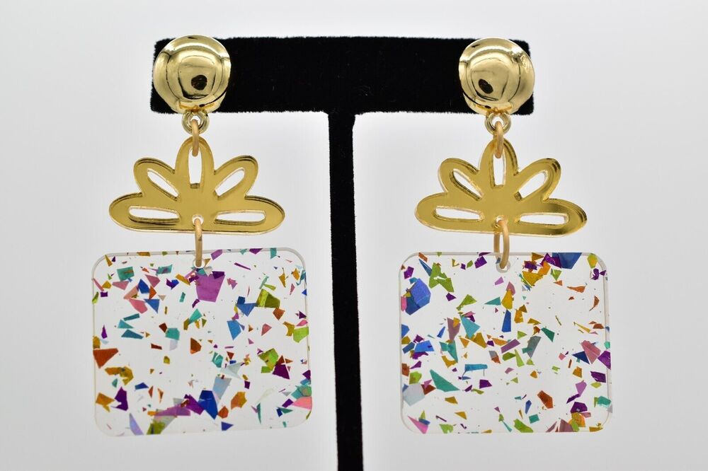 Mary Kathryn Perfect Present Earrings Confetti MKD Glitter Lucite NWT BinAF